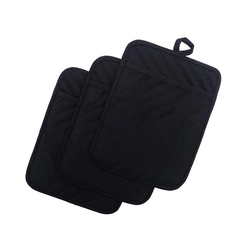 ANYI nyi Pot Holders for Kitchen Heat Resistant, Cotton Hot Pads for Kitchen Counter Table, Black Pot Holders with Pocket - Image 1